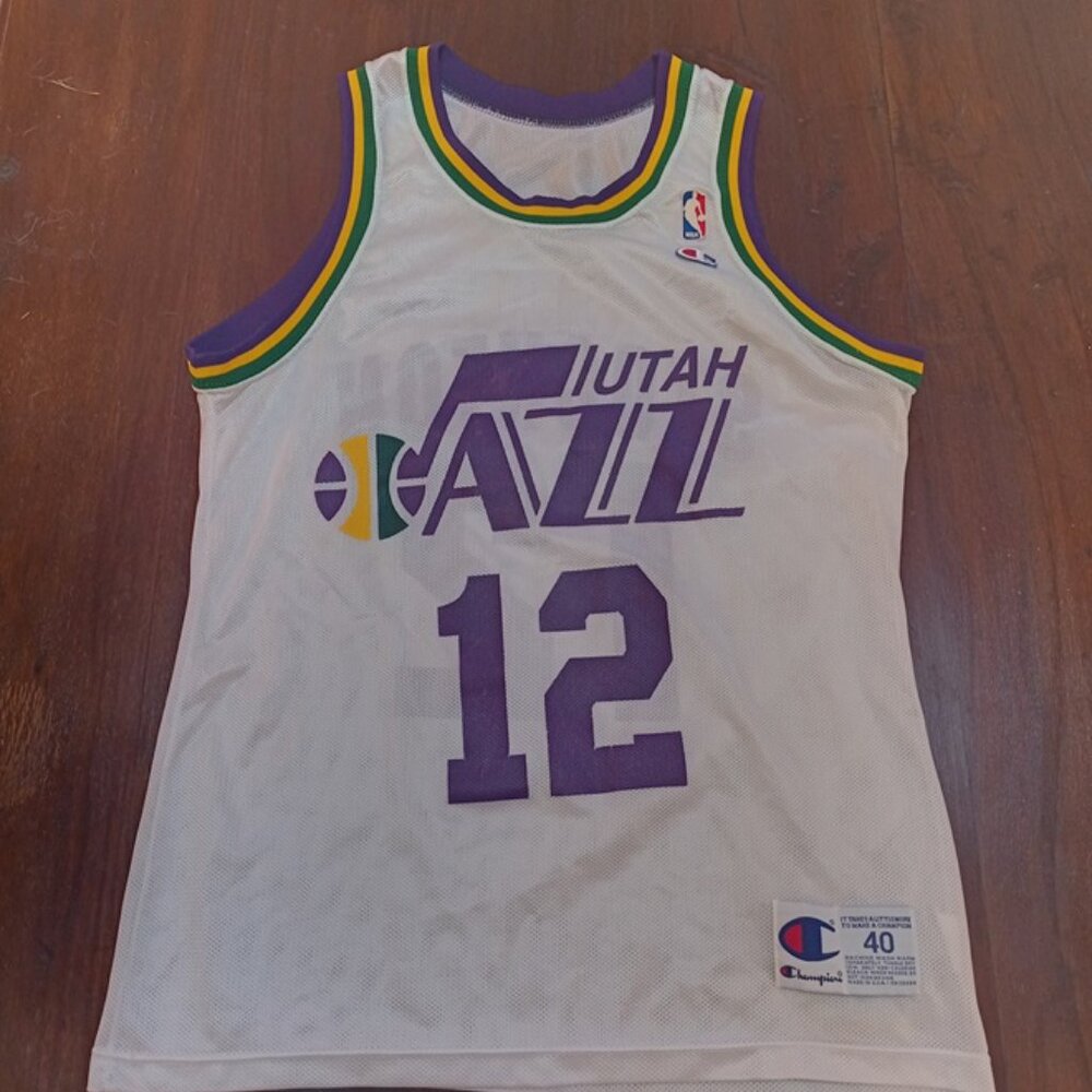 Champion John Stockton Utah Jazz NBA Basketball Jersey Adult Medium 40 White